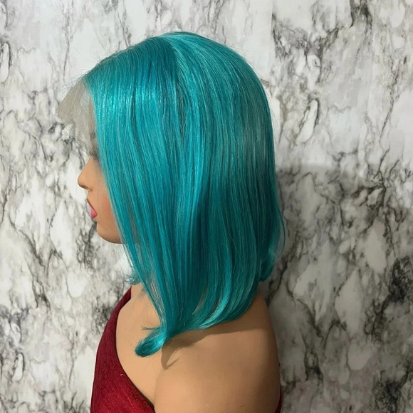 13 x 4 HD Lace front Blue Bob Short Hair Wig 100% Human hair | 12 Inch - Picture 6 of 11